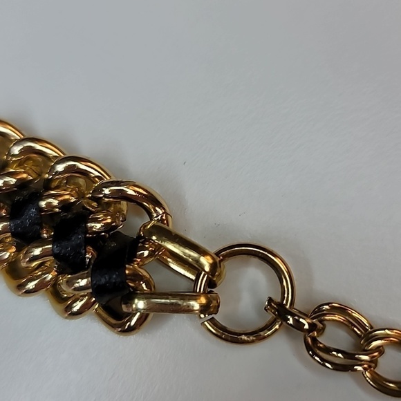 VINTAGE Gold Chain Black Leather Weave Belt with Medallion Links - Picture 6 of 6